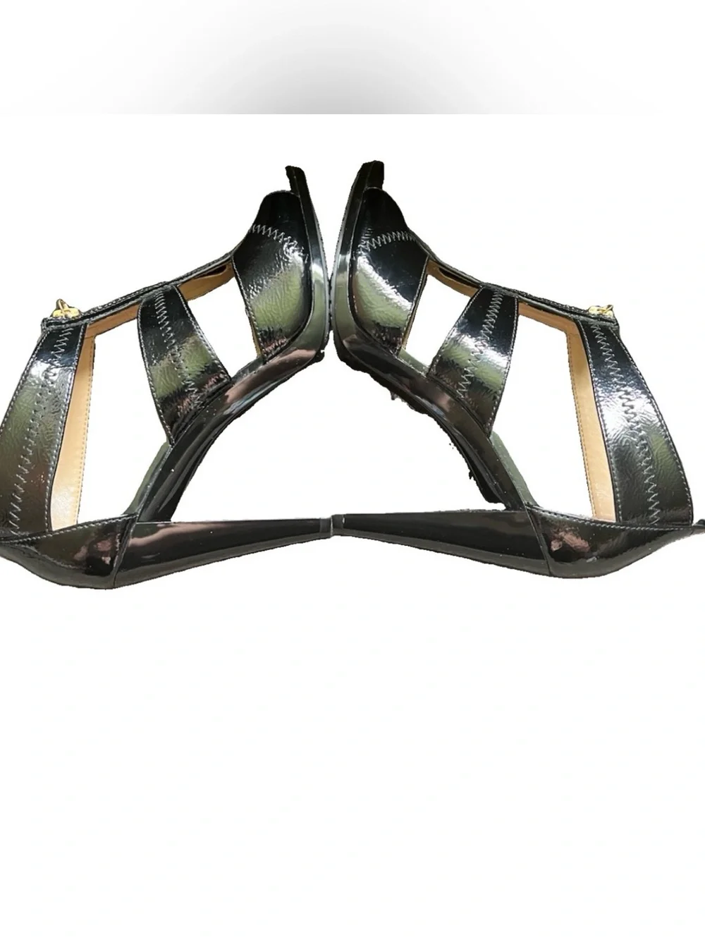 Michael Kors Berkeley T Strap Black Patent Leather High Heel Sandals Size 7.5M